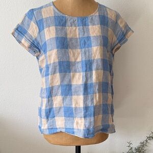 Pyne & Smith Blue and Cream Checkered 100% linen Top gingham great condition